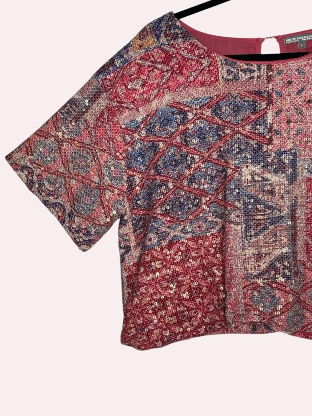 Nikita Mhaisalkar Embroidered Sequin Crop Top Boho Festival India Made L - Picture 3 of 11